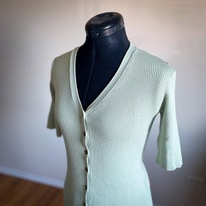 Mint Green Ribbed Button Up V-Neck Sweater